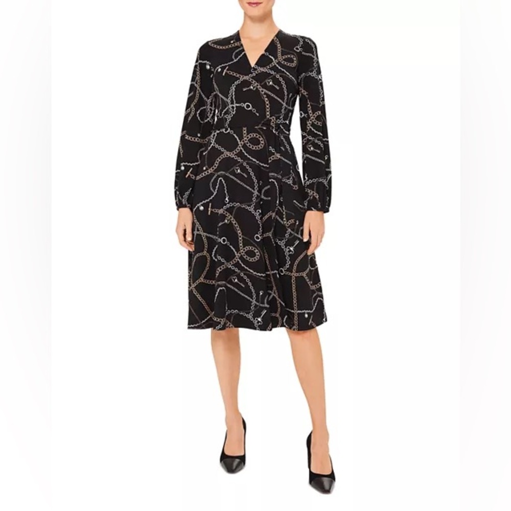 HOBBS LONDON Stephanie Chain Print Wrap Dress Black Size 14
